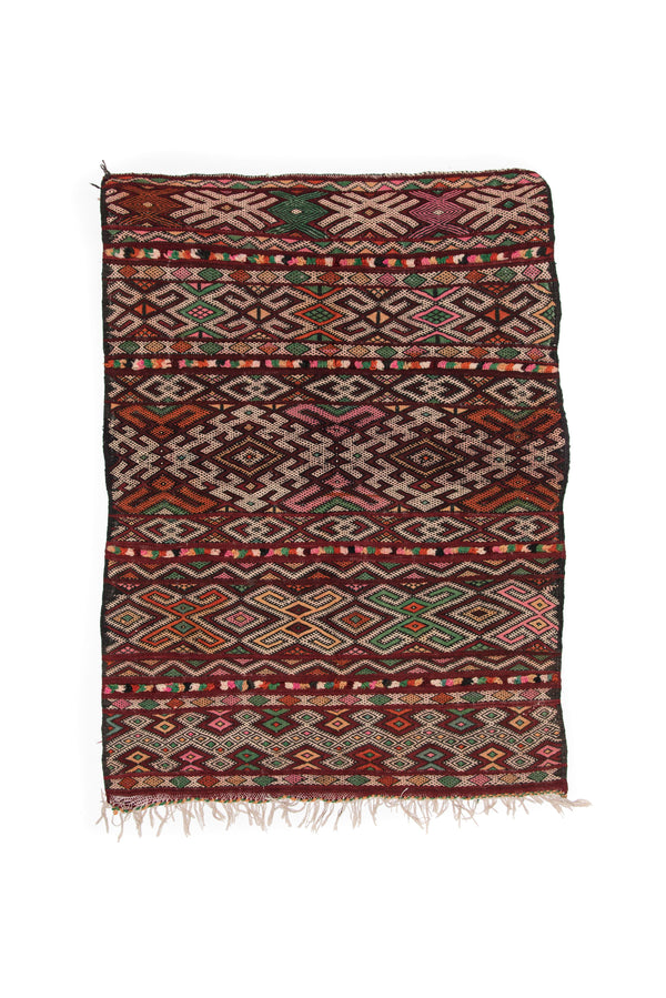 Candy Colored Kilim | 3.3' x 4.5' - Mint + Wool